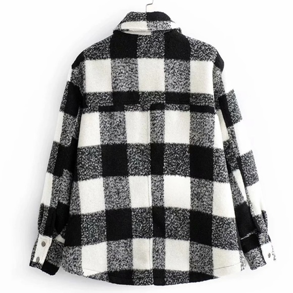 Boyfriend Fit Plaid Jacket Coat Black White - Picture 8 of 16
